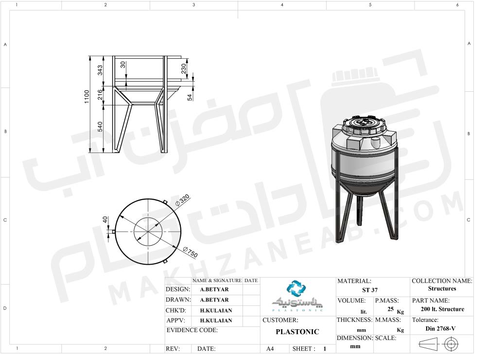 حفاظ و پایه مخزن قیفی 200 لیتری